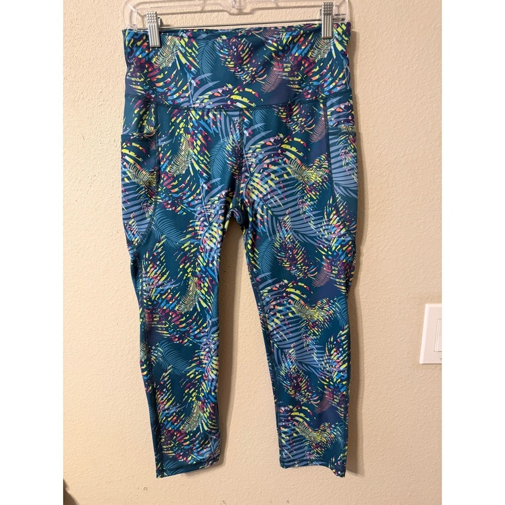 Baddle Pickleball Athletic Leggings Tropical Palm Print M M Pockets
